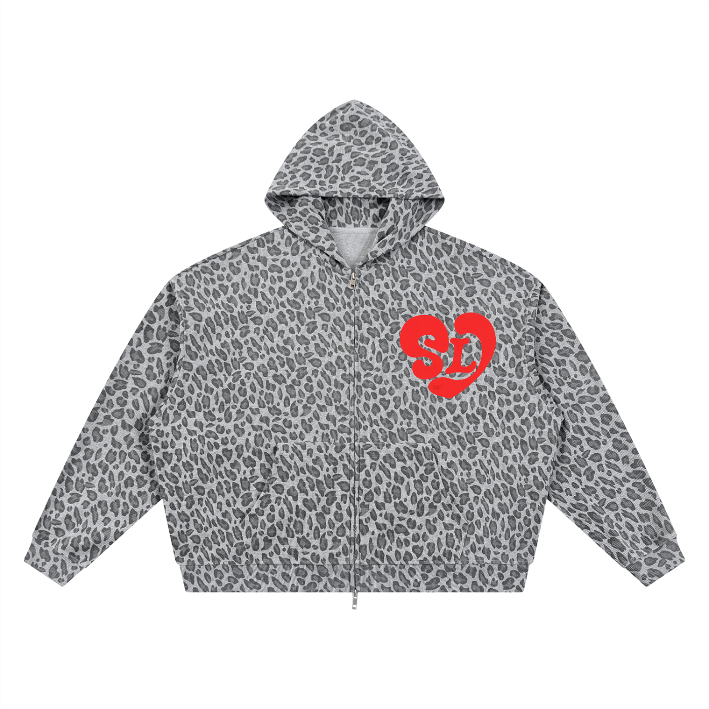 Unisex Leopard Print Waffle Full Zip Hoodie