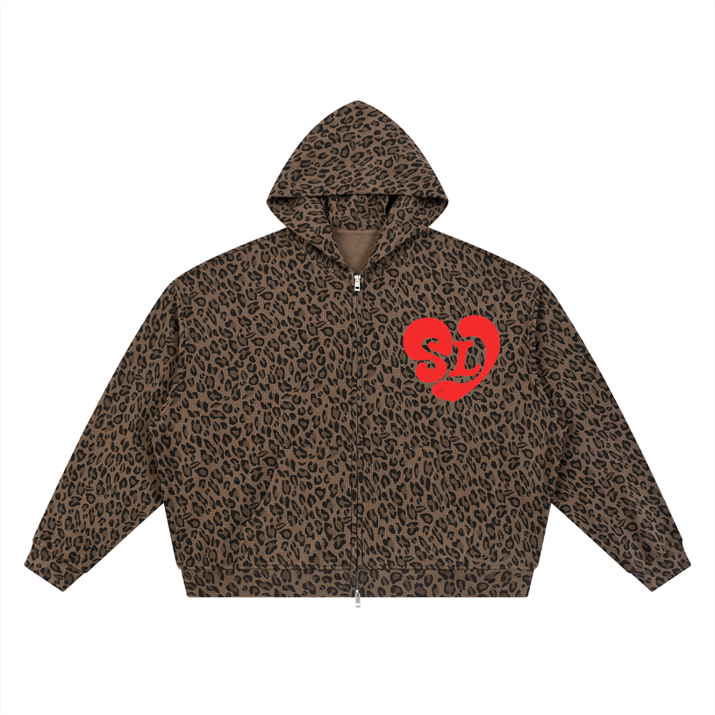 Unisex Leopard Print Waffle Full Zip Hoodie