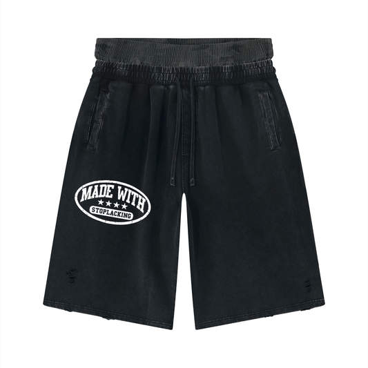 Unisex Vintage Wash Distressed Wide Leg Shorts