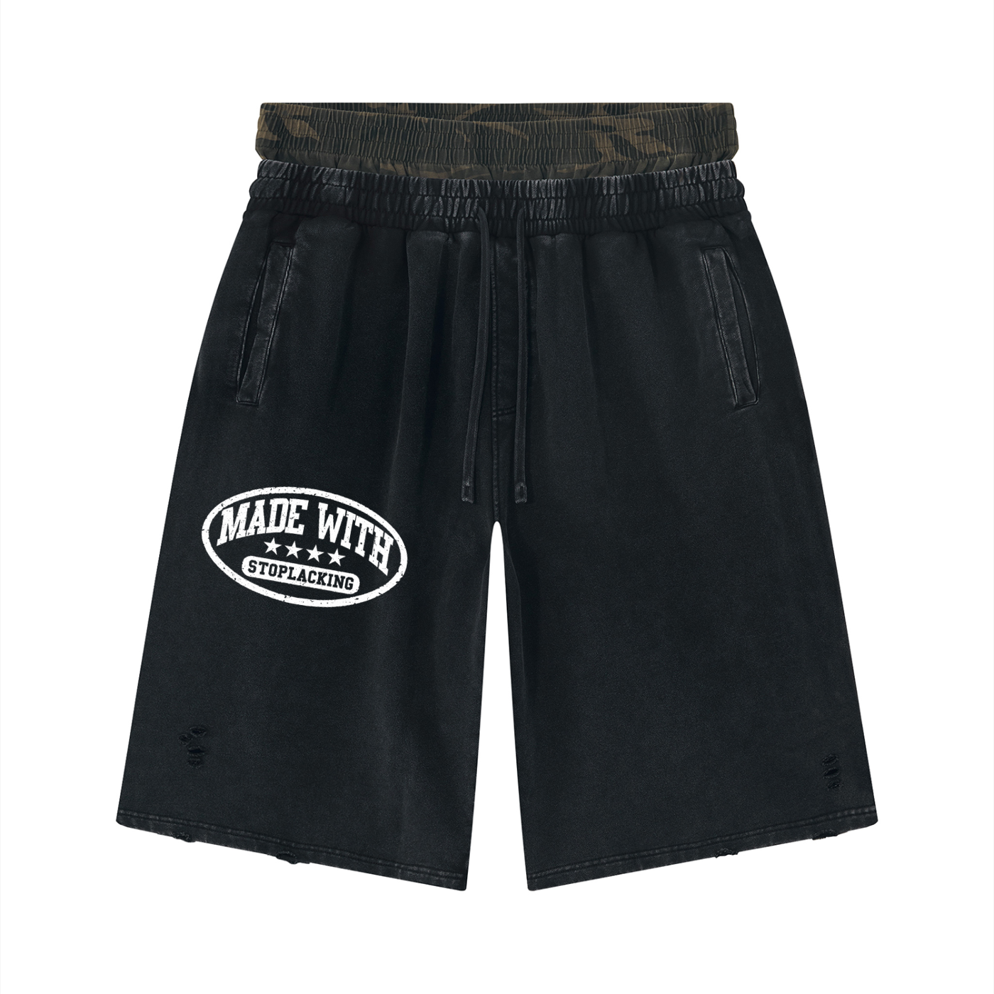 Unisex Vintage Wash Distressed Wide Leg Shorts