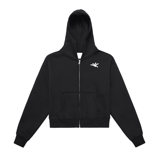 Fleeced Zip-Up Cropped Hoodie